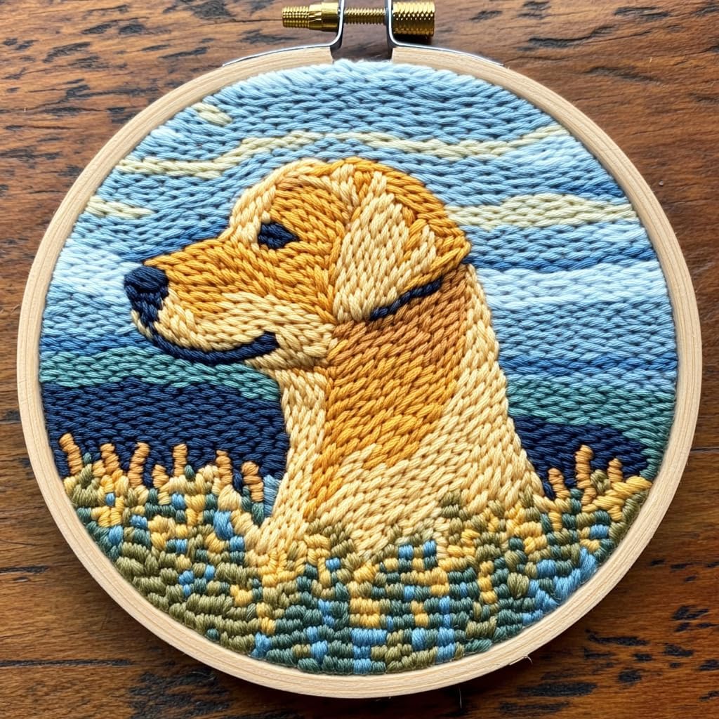 Punch Needle Kits Yellow Labrador Dog Silhouette Easy for Beginners DIY Punch Needle Yarn Starter Embroidery Set for Craft Lovers with Printed Pattern and Hoop for Home Decor 20x20cm-7