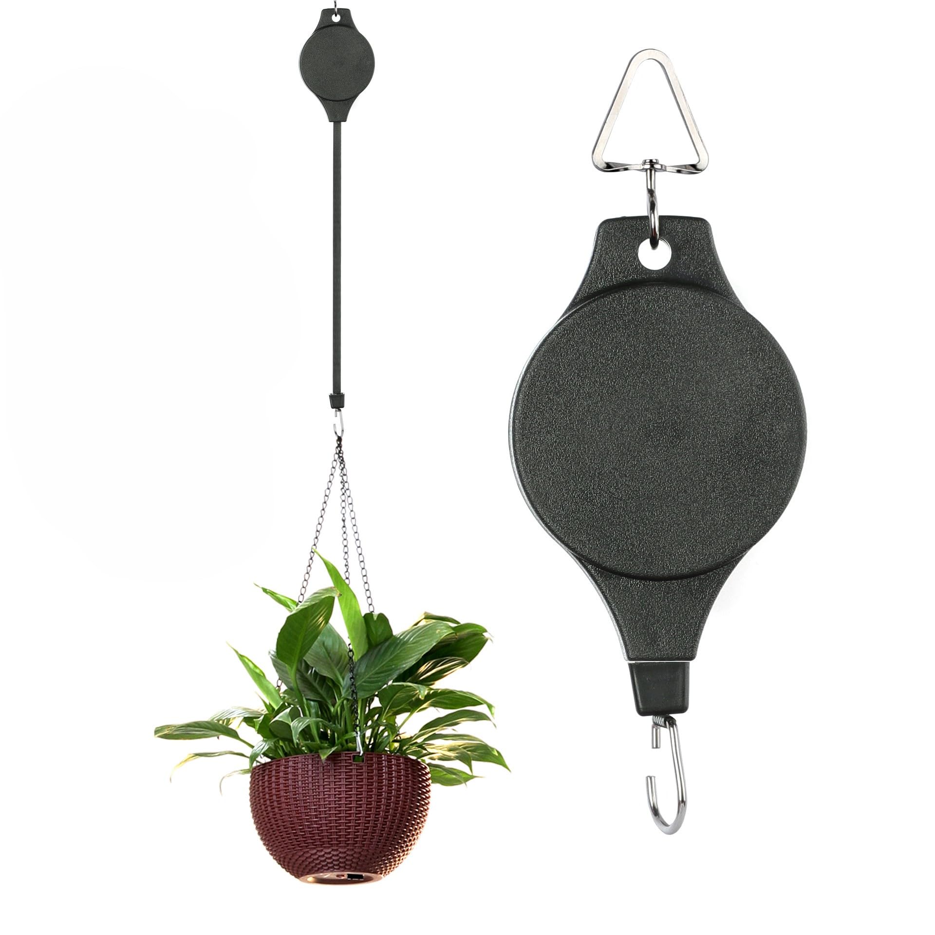 Namvo Black 3Pcs Plant Pulley, Hanging Basket Pulley Retractable Plant Hanger Heavy Duty Plant Pulley Hook For Garden Hanging Baskets And Birds Feeder