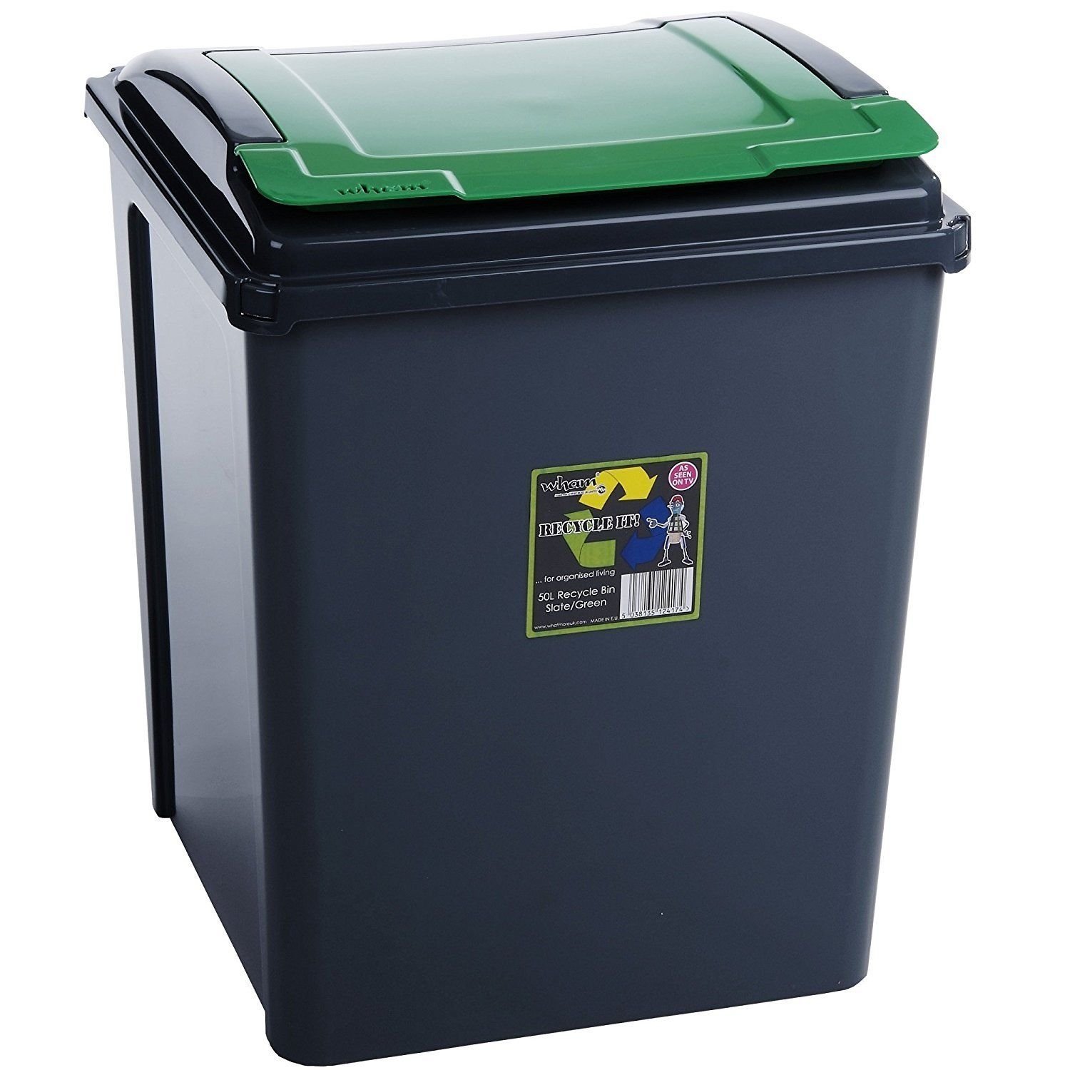 Buy 50 Litre Green Plastic Waste Recycle Bin with Flap Lid For Kitchen
