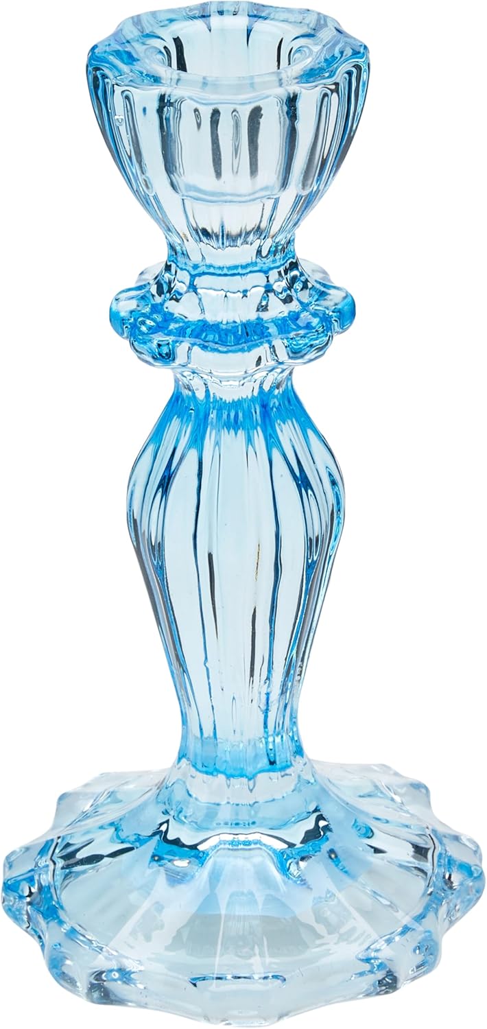 Talking Tables Blue Glass Candlestick Holder Taper Candle Stand for Indoor or Outdoor Dining, Elegant Dinner Party Decorations, Birthday, Garden, Wedding, Home Décor Large