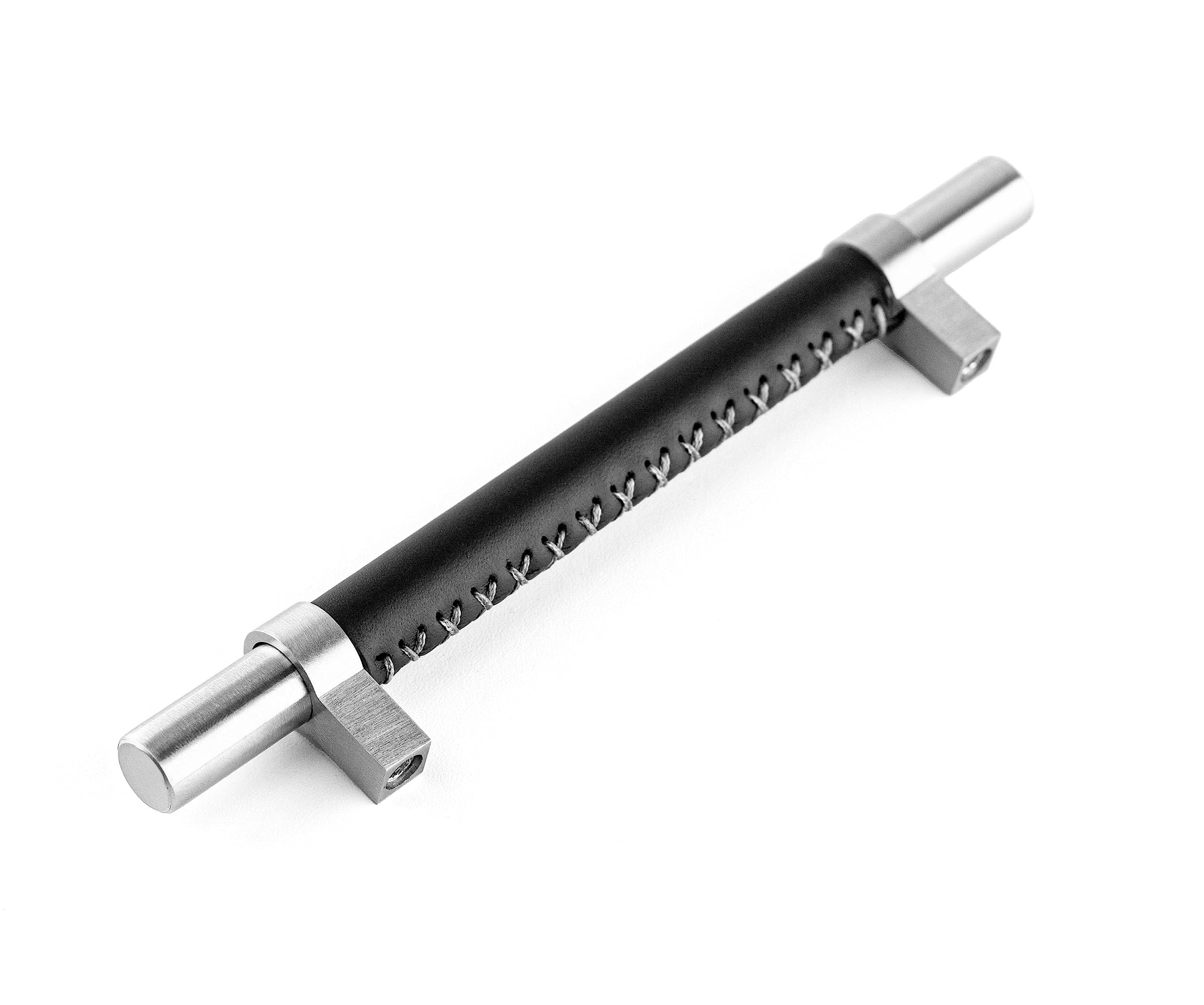 Brute Strength, Furniture Handles, Steel & Full Grain Leather, 128mm Hole Spacing, Silver & Black, Pack of 4 - Image 2