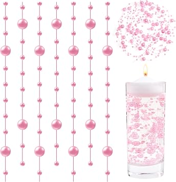 LAIDANLA 30 Pcs Pink Artificial Floating Pearls for Vases Faux Pearl Beads String for Garland Vase Filler Floating Candle Wedding Anniversary Birthday Party Table Centerpiece Vases Decor