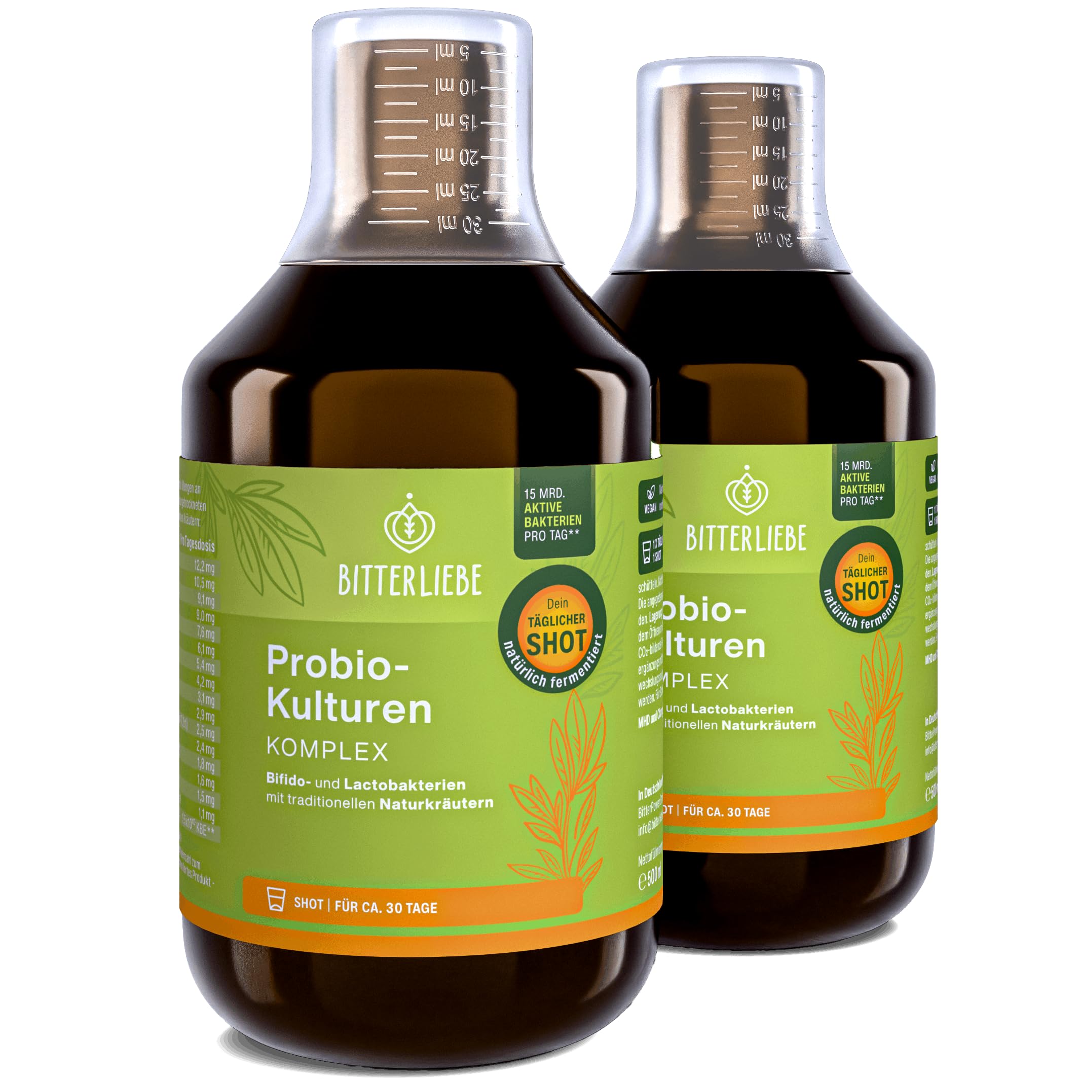 BitterLiebe® Plus Bitter Probio-Kulturen Komplex - flüssige Darmbakterien für die Verdauung - magensaftresistentes Mittel für die Darmflora und Sanierung