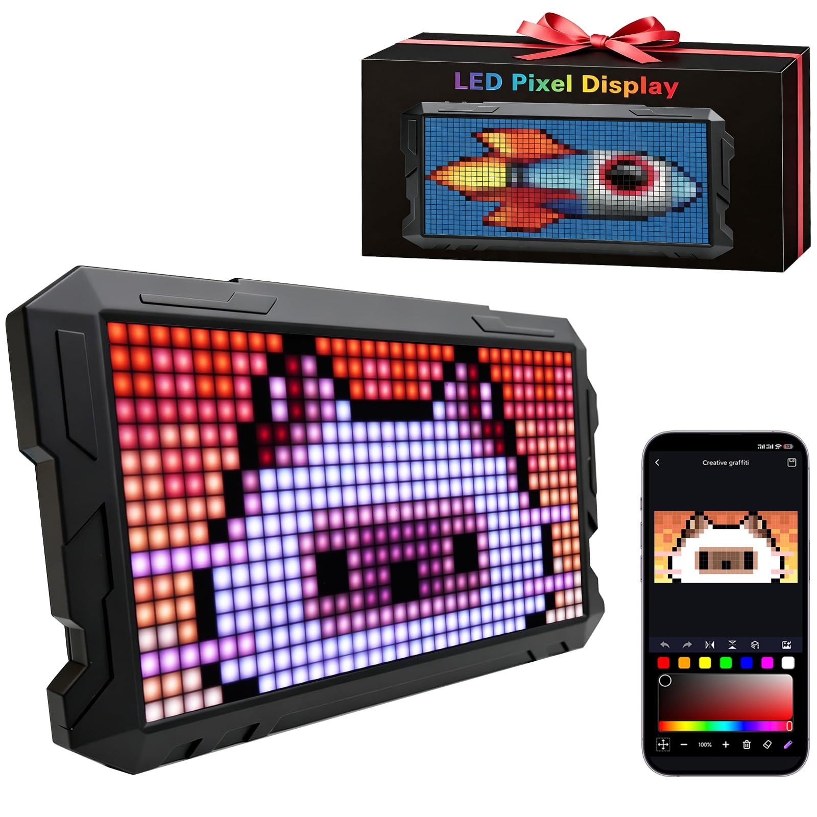 Seyxicnor LED Pixel Art Display 16x32-Smart Bedside Alarm Clock RGB Mecha Pixel Matrix Pa…