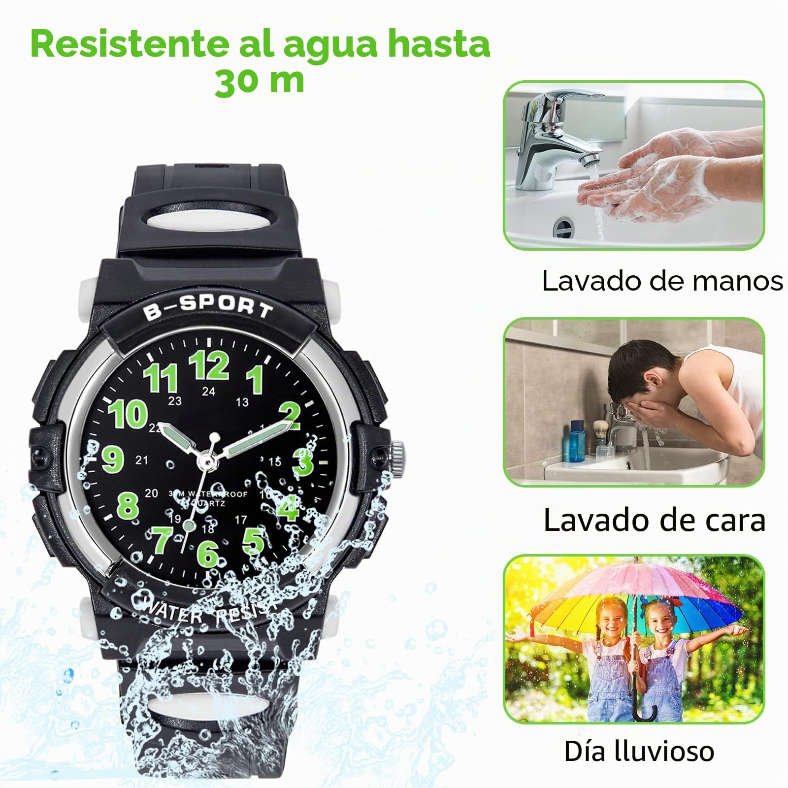 Reloj Analógico para Niños,Niña,3ATM Resistente al Agua, Fácil de Leer,Reloj de Enseñanza,Reloj de Pulsera de Banda Suave para Chico Chica