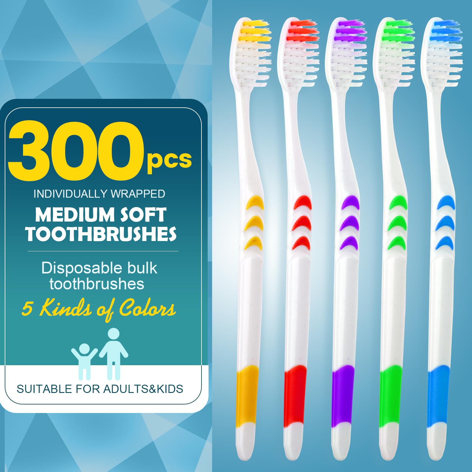 Navona 300 spazzolini da denti di alta qualità, confezionati singolarmente, spazzolini usa e getta, setole morbide medie, per donazioni in hotel e viaggi, manico ergonomico
