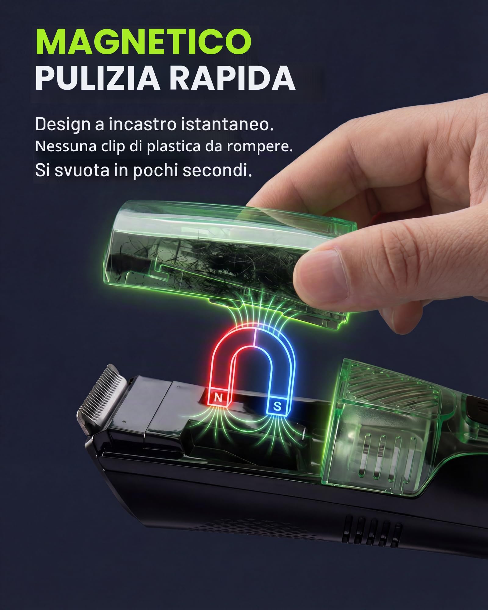 Regolabarba da uomo a vuoto – Aspirazione e potenza regolabili a 2 velocità, IPX6 impermeabile Wet/Dry Tagliacapelli senza fili. 40 impostazioni di lunghezza (0,5-20 mm), ricarica rapida USB-C