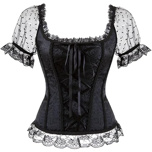 Women's Princess Renaissance Corset Lace Ruched Sleeves Elegant Overbust Top