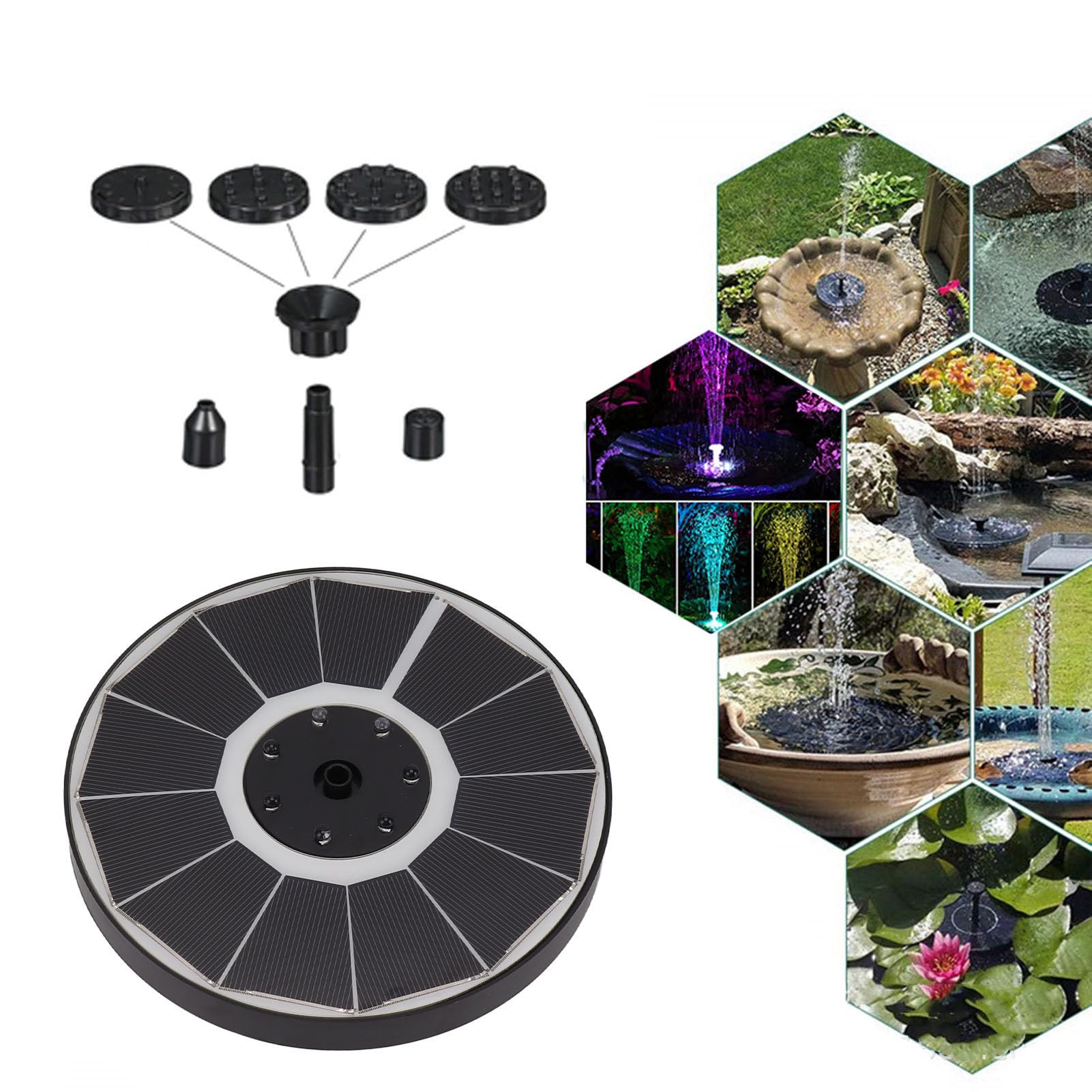 Fontana Da Giardino Solare 3,5W Con Luci Colorate - 7 Ugelli E Pompa Per Laghetti, Piscine O Vasi - Foto 6