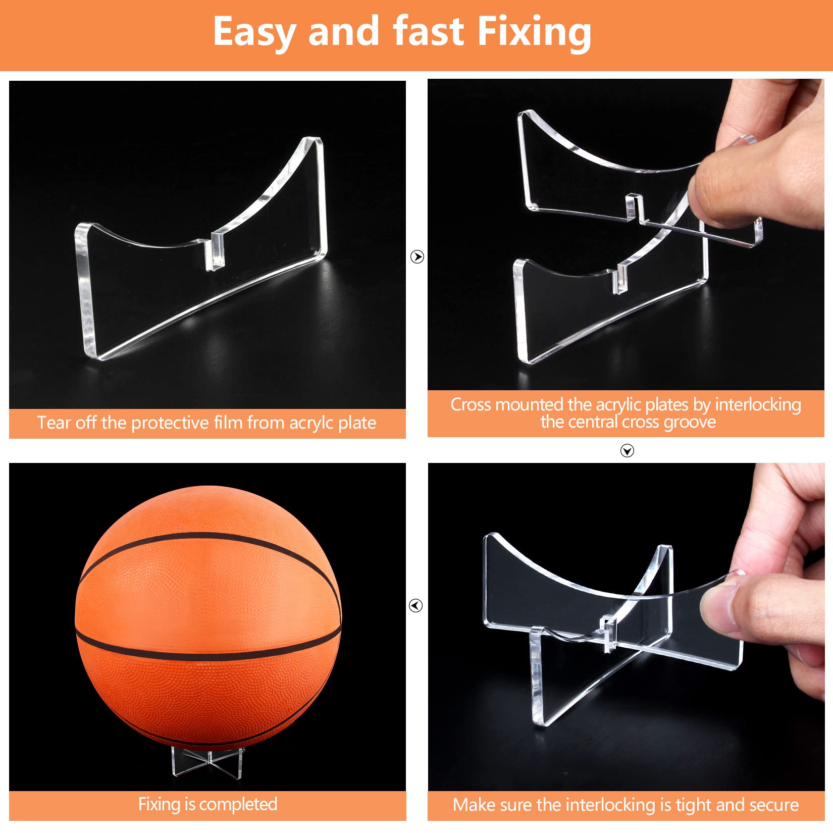 4 Pack Clear Acrylic Ball Display Stands - 3.54x1.3 Inch Sports Ball Holder For Basketball, Football, Soccer, Volleyball