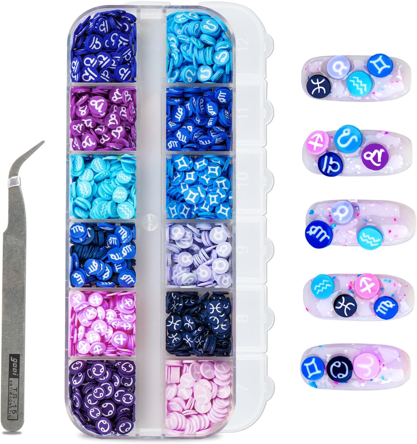 Nail Art Handcrafted 3D Charm 12 Zodiac Signs Soft Polymer Clay Slices, for Epoxy Resin Fashion Manicure Sequin Decoration Astrology Constellation Flake Design DIY Crafts Slime Making Kit
