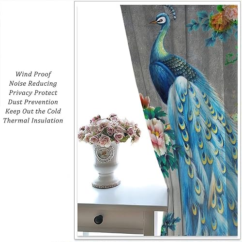 Miniatura 5 de Cortinas de ventana de dormitorio con flores de peonía de pavo real, flores de ciruelo tradicionales, estilo chino, oscurecimiento de la habitación,