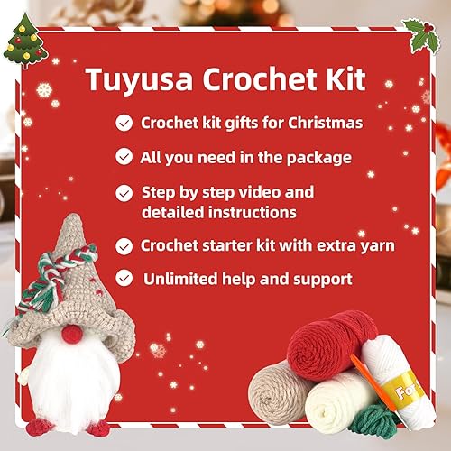 Miniatura 6 de Tuyusa Kit de ganchillo de Navidad para principiantes, kit de ganchillo regalos para Navidad, kit de ganchillo para principiantes para niños y