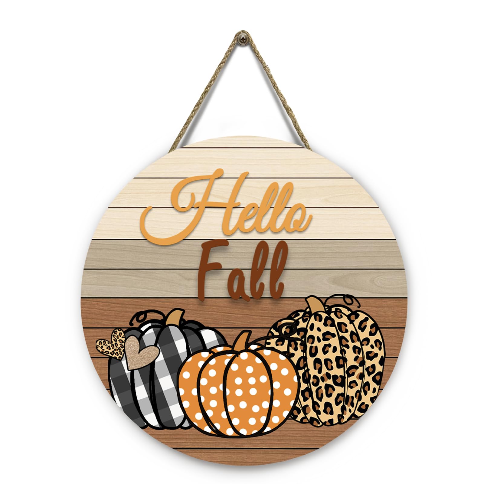 Hello Fall Pumpkin Wooden Door Signs Autumn Harvest Sign Front Door Decor Plaid Pumpkin Farmhouse Door Hanger Decorations for Home Front Door Wall Office Decor