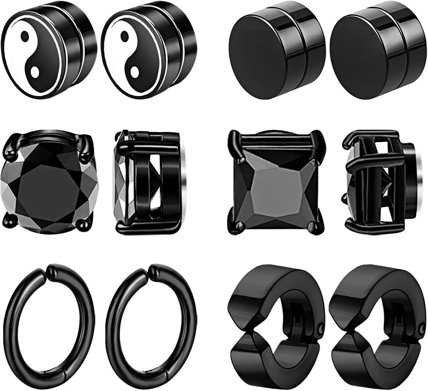 6 Pairs Stainless Steel Magnetic Stud Earrings for Men Clip on Earring Magnetic Earring Unisex Non Piercing CZ Magnet Studs Diamond Earrings for Women Men