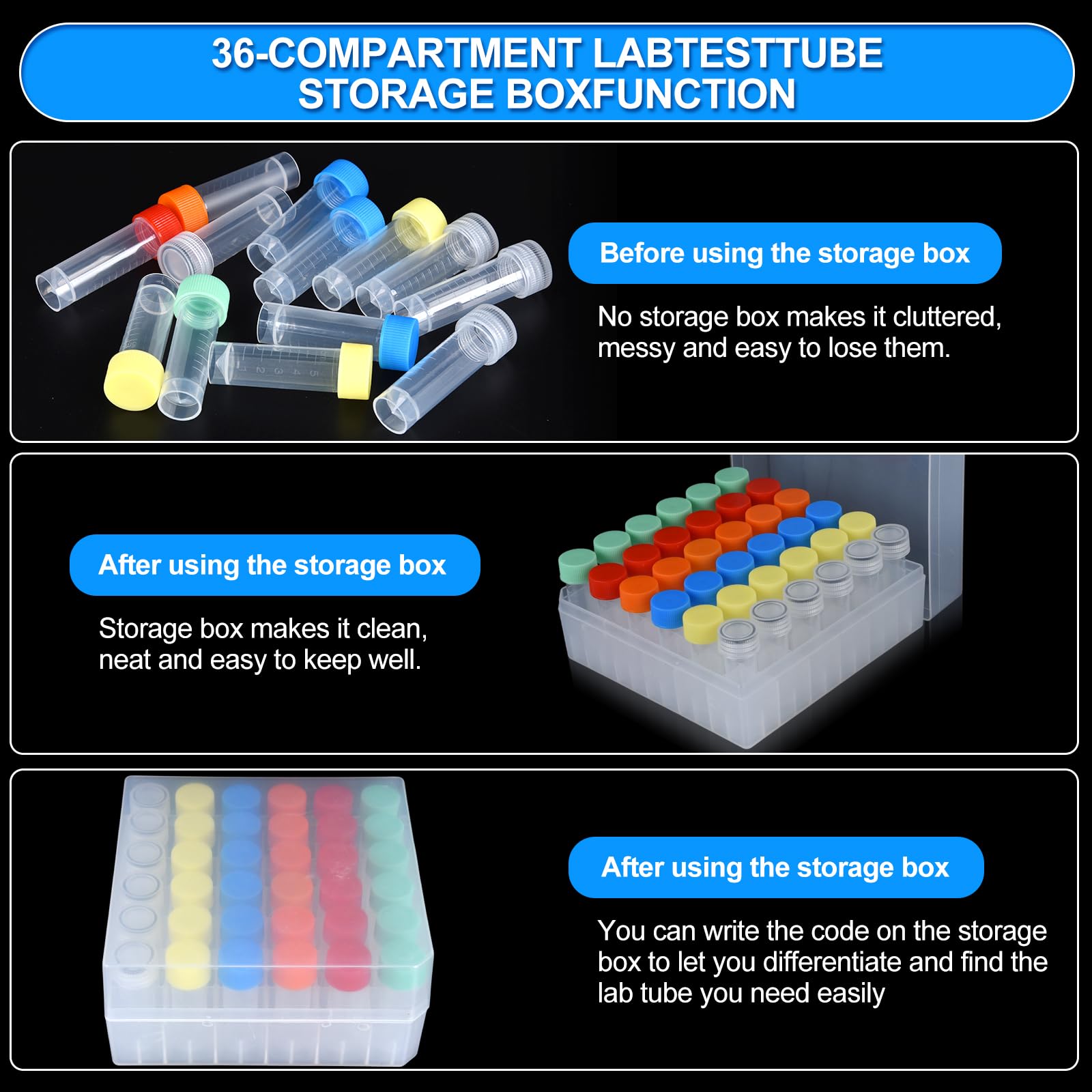 36 viales de 5 ml con tapas, tubos de ensayo criogénicos de plástico con tapas, crioviales de laboratorio con 20 pipetas cuentagotas de 3 ml