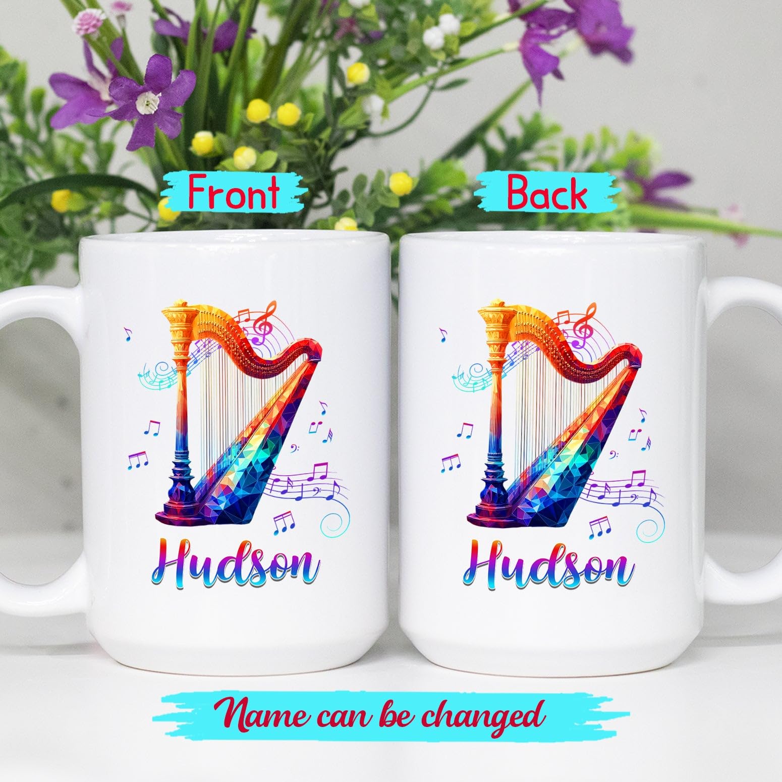 Customized Name Harp Player Coffee Mug Cup Gift For Harp Lovers Men Women Teacher, Personalized Harp Musical Instrument Coffee Cup 11 Oz 15 Oz, Unique Harp Travel Mug, Harpist White Ceramic Mug Gift