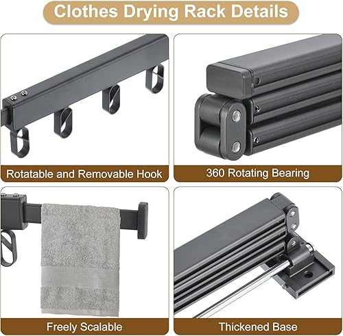 Miniatura 6 de uxcell Tendedero de ropa montado en la pared, estante de secado de lavandería, perchero retráctil, estante plegable para colgar ropa (plegado),