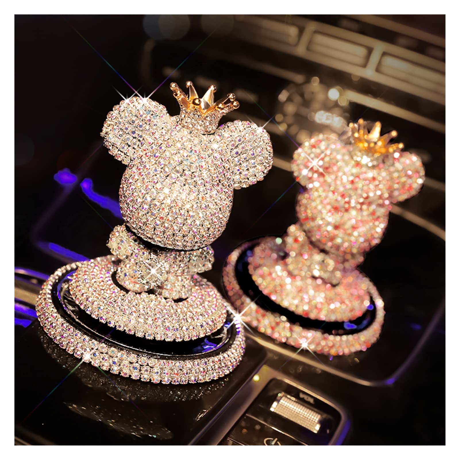 Niedliche Cartoon Bär Diamantauto Ornament Feste Lufterfrischer Auto Dashboard Innendekoration Crystal Car Parfüm Aufkleber (Color Name : Pearl Feather Sets)