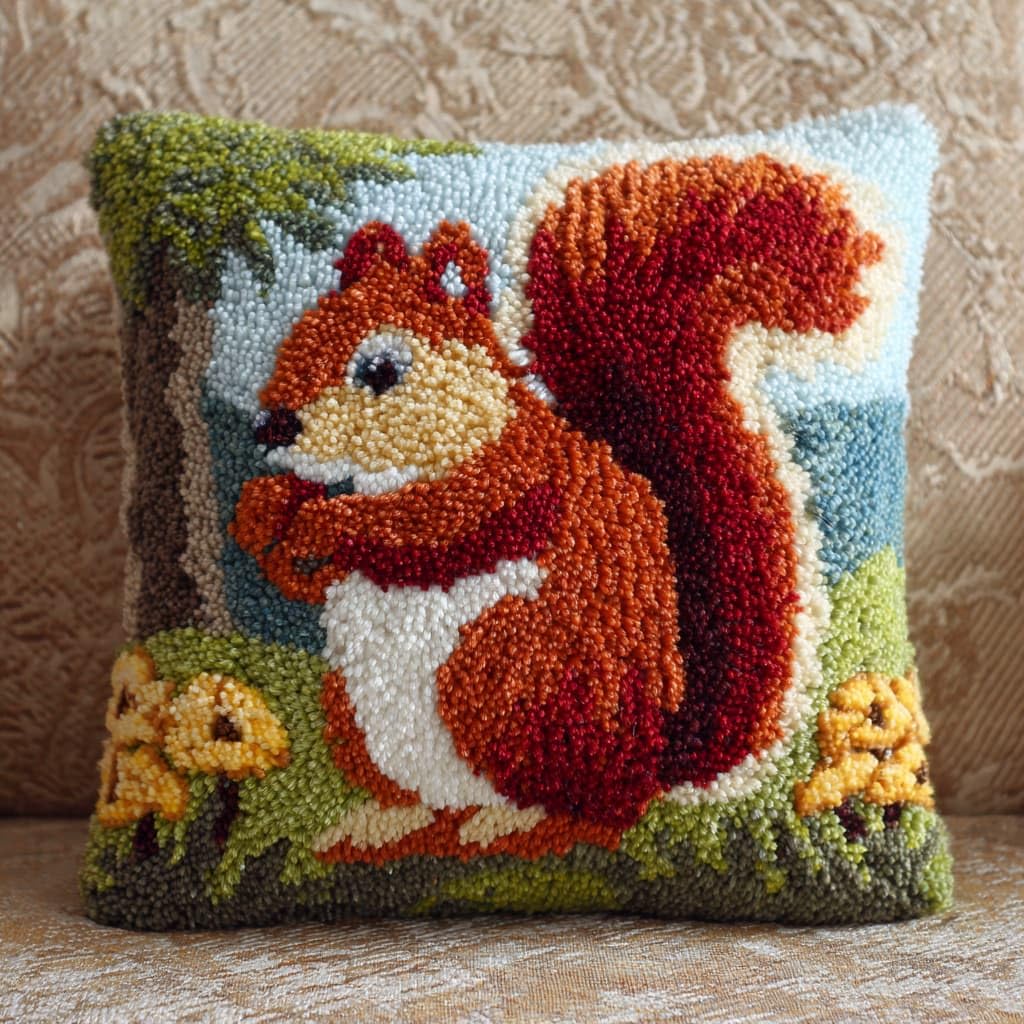 WallustrioaW Latch Hook Kits DIY Throw Pillow Cover,Animal Squirrel