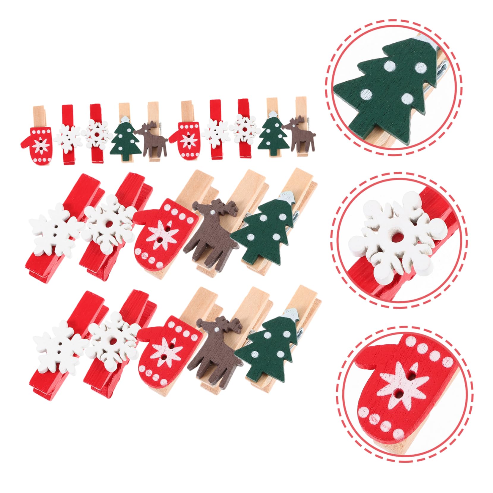 IMIKEYA 500 STK Cartoon-fotohalter Fotoclips Zu Weihnachten Mini-weihnachtswäscheklammern Dekorative Fotoclips Kleine Fotoklammern Schneeflocken-fotoclips Holz