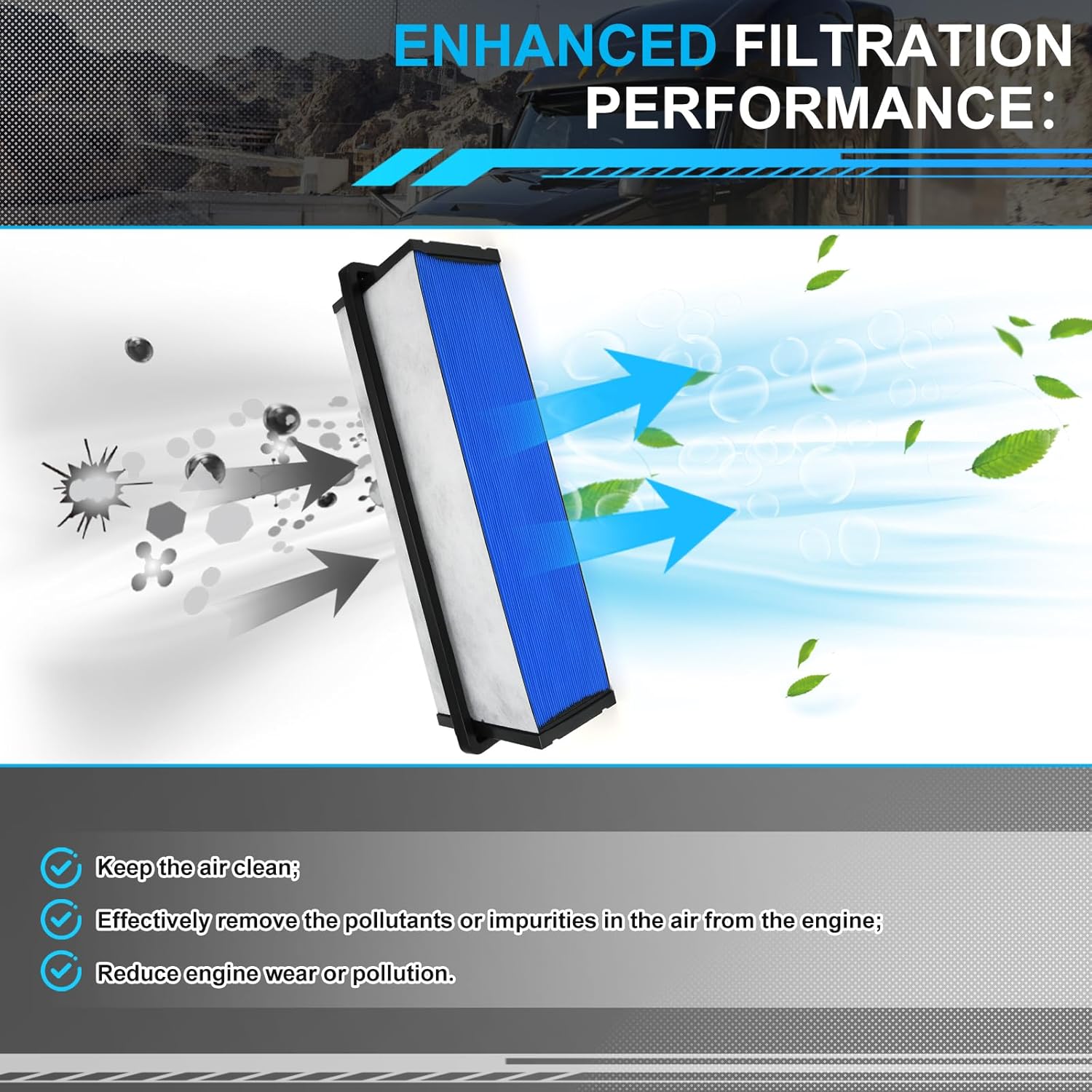 PTNHZ Engine Air Filter Compatible With Freightliner Cascadia 2018-2022 Replace 0342776010 91559 TR504-EF 997879 (1 Pack)