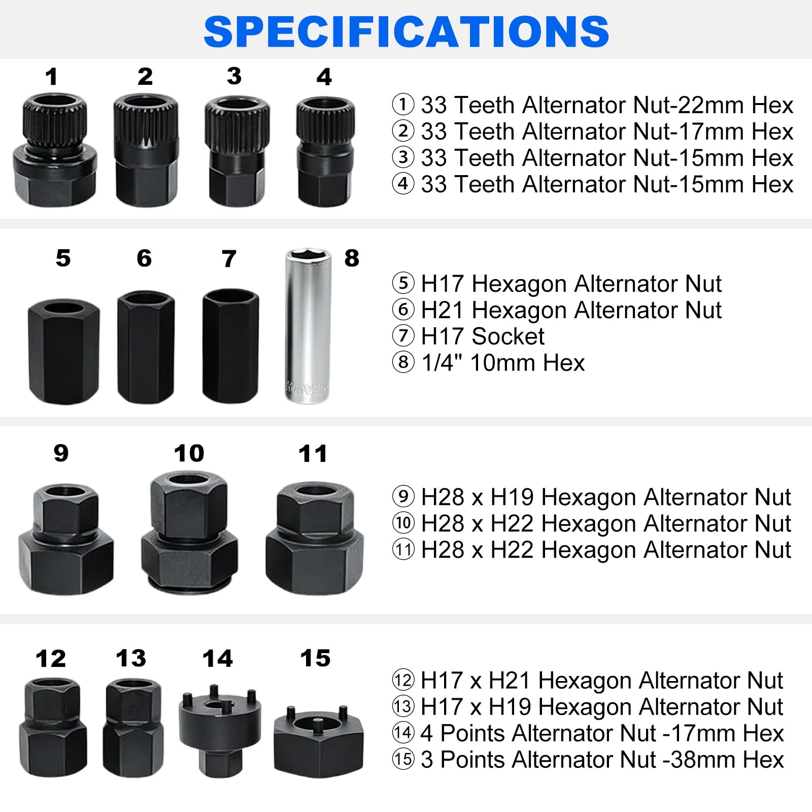 FreeTec 30tlg Lichtmaschine Freilauf Werkzeug Satz, 1/2" 3/8" Lichtmaschinen Werkzeugsatz, Universal Generatorfreilauf Werkzeug Freilauf Steckschlüssel mit 33 Zähne für VW Ford Audi Fiat
