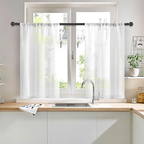 MRTREES Cortinas Transparentes de Niveles Blancas de 30 Pulgadas de Largo, Cortinas Transparentes para Media Ventana, Niveles de Cocina, Baño,