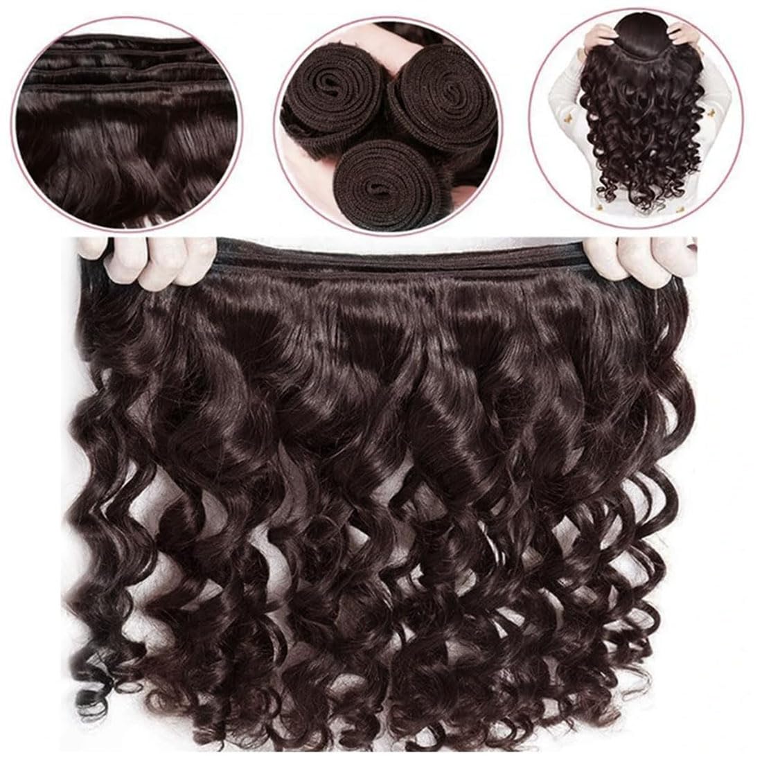 Human Hair Bundles Loose Deep Wave Capelli Veri Tessitura Unprocessed Remy Machine Weave Extensions Double Weft Color #4 Chocolate Brown 20 22 24 Inch