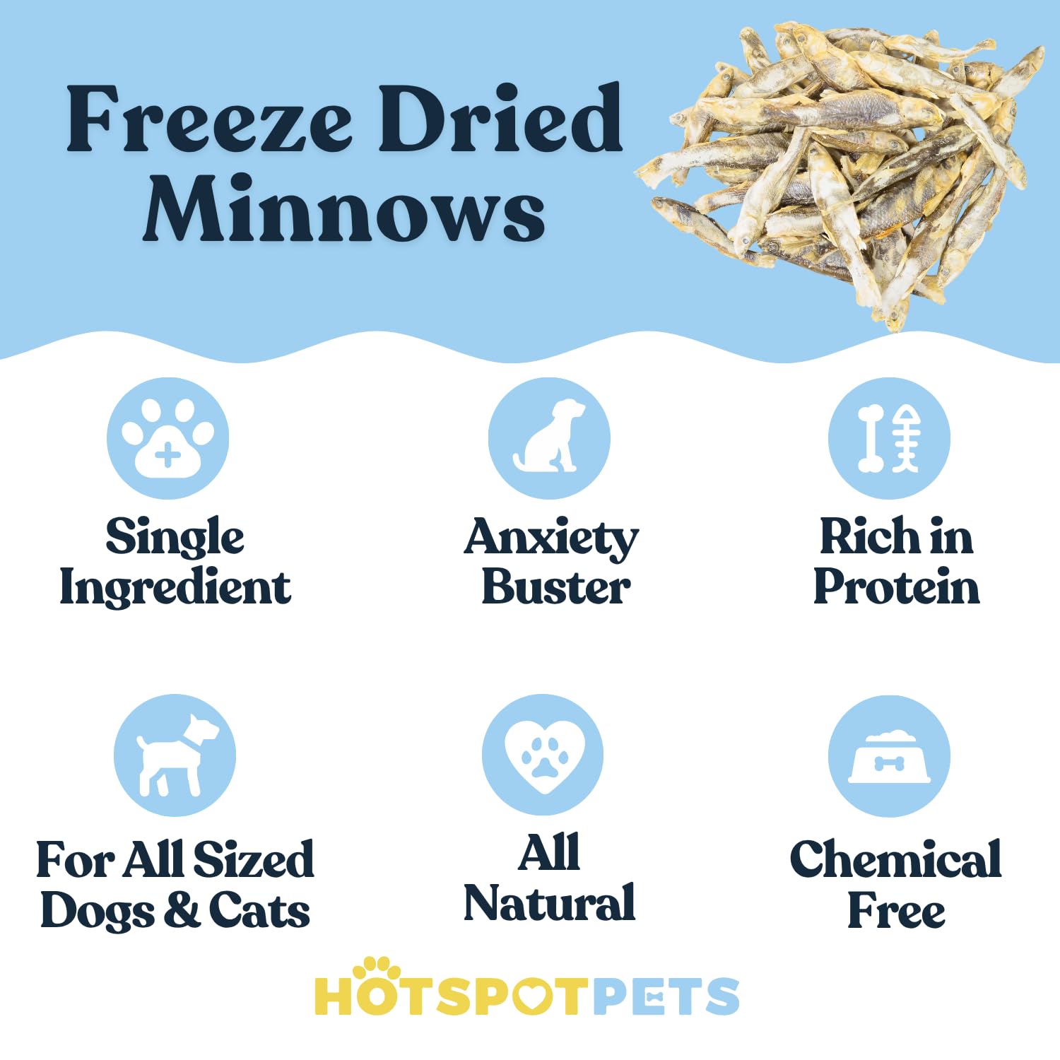 Freeze-Dried Minnows for Cats & Dogs – 100% Natural Single Ingredient Snack – High Protein, Grain-Free, Raw Diet Dog Treats – Omega-3 Fish – No Additives or Preservatives Minnows for Cats (4 Ounce)