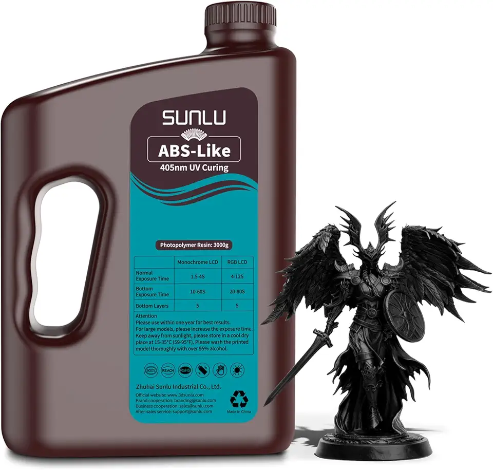 SUNLU Resina Abs Aprimorada de 3000G para Impressora 3D, Cura Uv de 405Nm, Compatível com Impressoras 3D Lcd/Dlp/Sla, Resina para Impressora 3D Que Serve Na Maioria Das Marcas, Preta, 3Kg