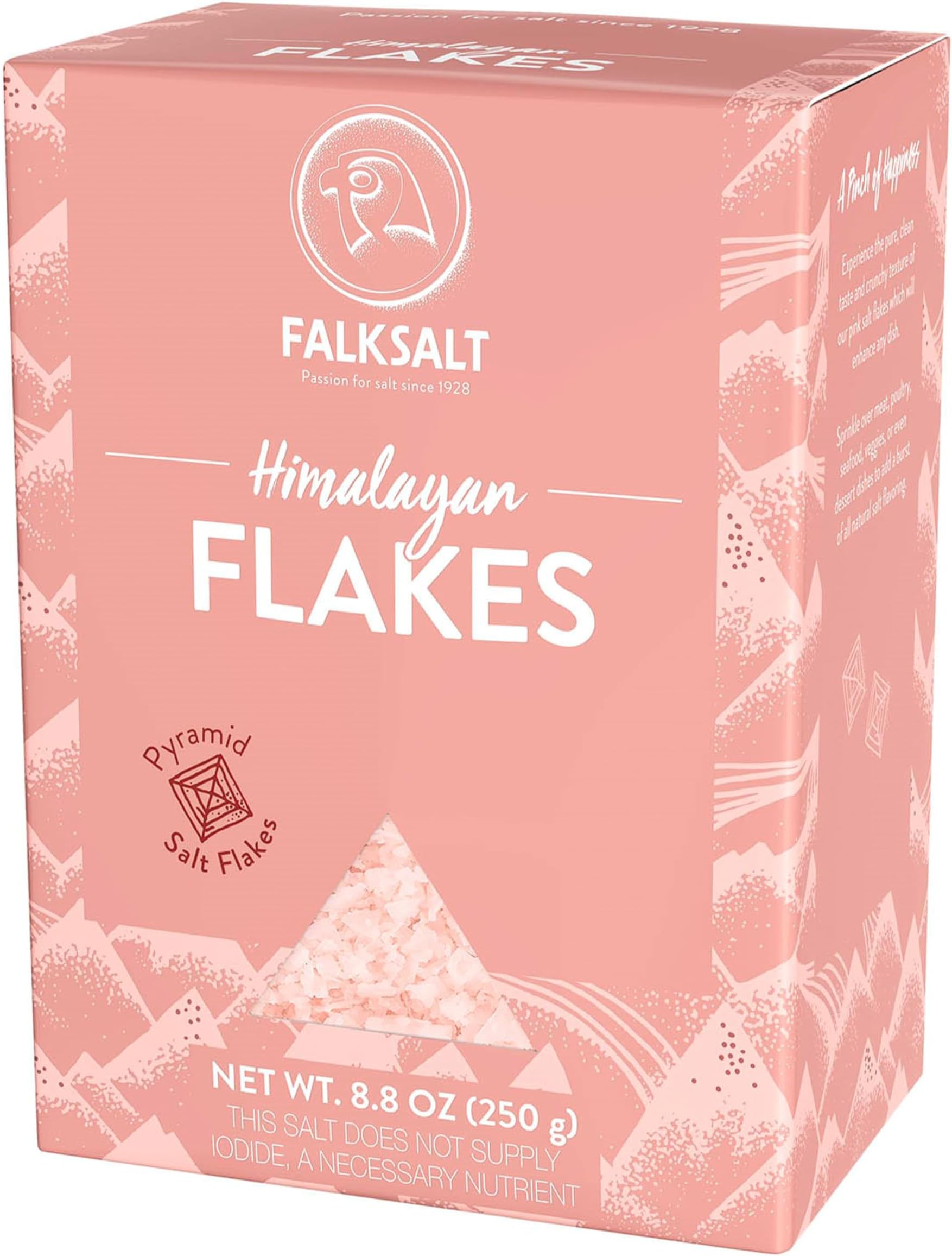 Falksalt - Pink Himalayan Salt Flakes, Handcrafted, Kosher, and All Natural Gourmet Finishing Salt (8.8 oz)