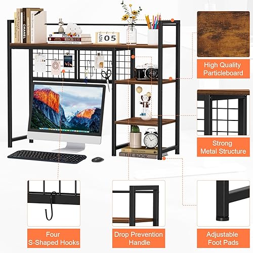 Miniatura 8 de Snughome Estante de escritorio, estante organizador de escritorio de 38.6 pulgadas, gabinete de escritorio para monitor de computadora, estante de