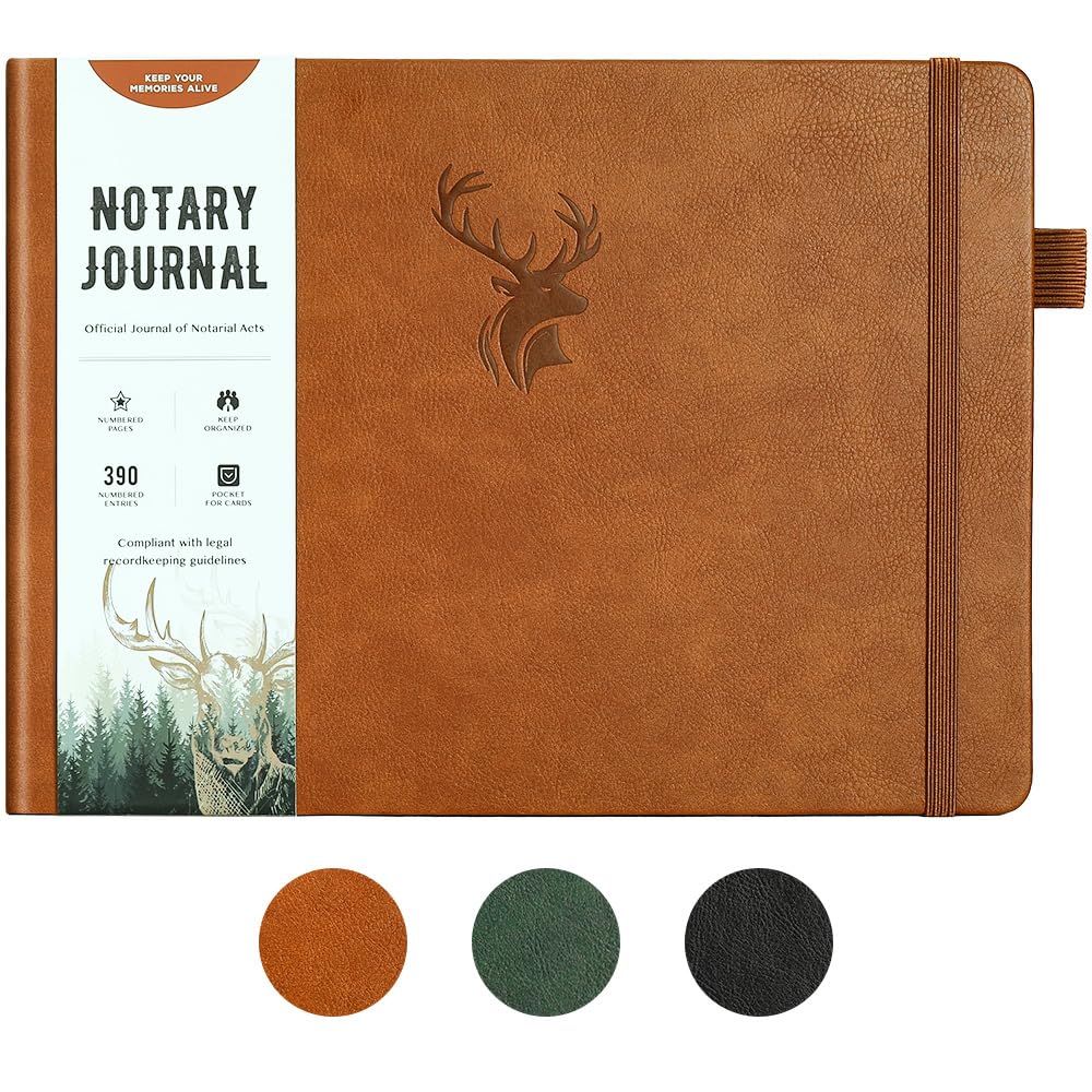 molekaus Journal de notaire avec 390 entrées de dossier, 25,4 x 19,5 cm, journal avec protection de la vie privée, livre d'actes notariés, couverture rigide, pages numérotées 120 g/m² (marron)