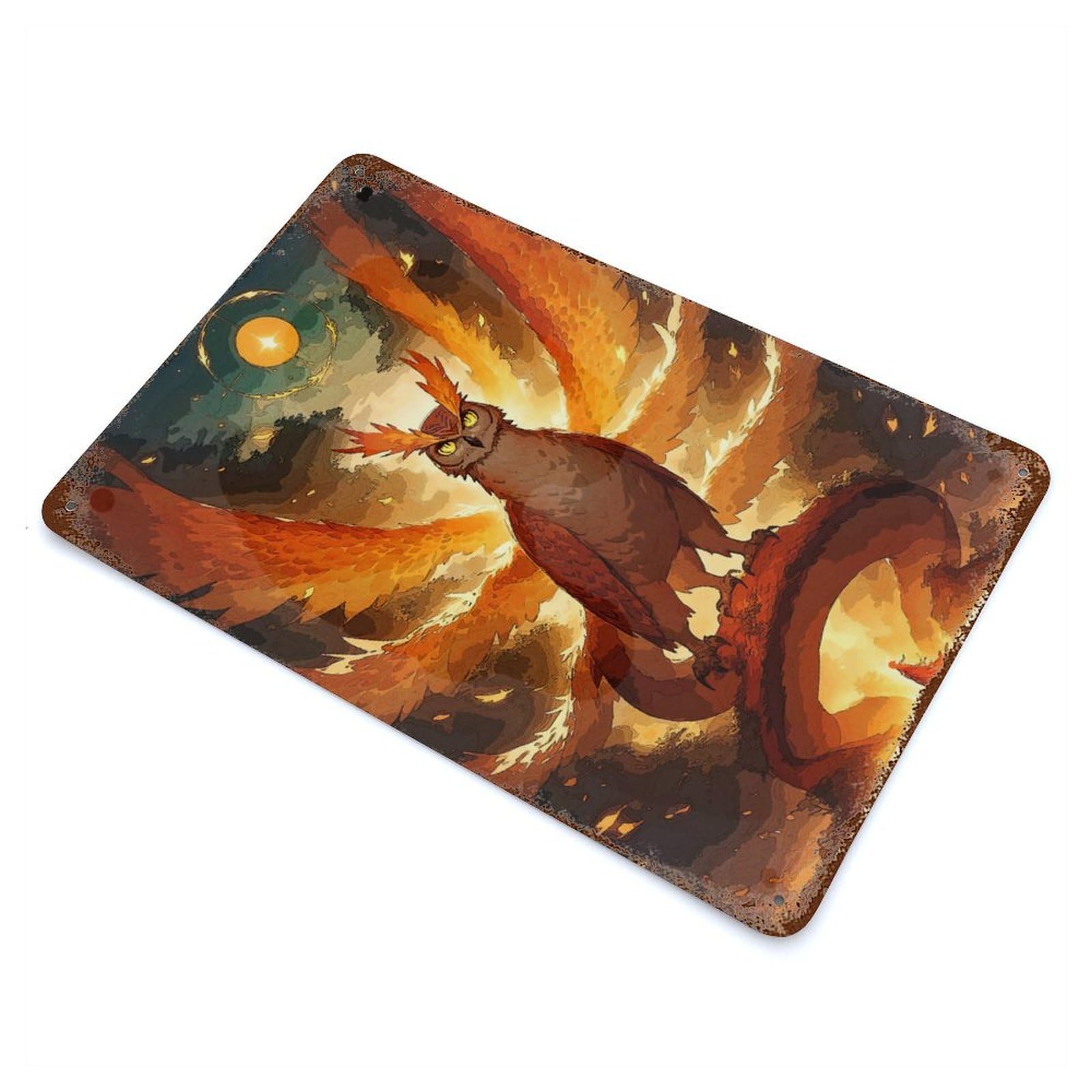Owl Guardian Fiery Aura Vintage Rust Metal Sign 11.8"x7.9", Ideal for Basement, Hobby Room And Garage Decor