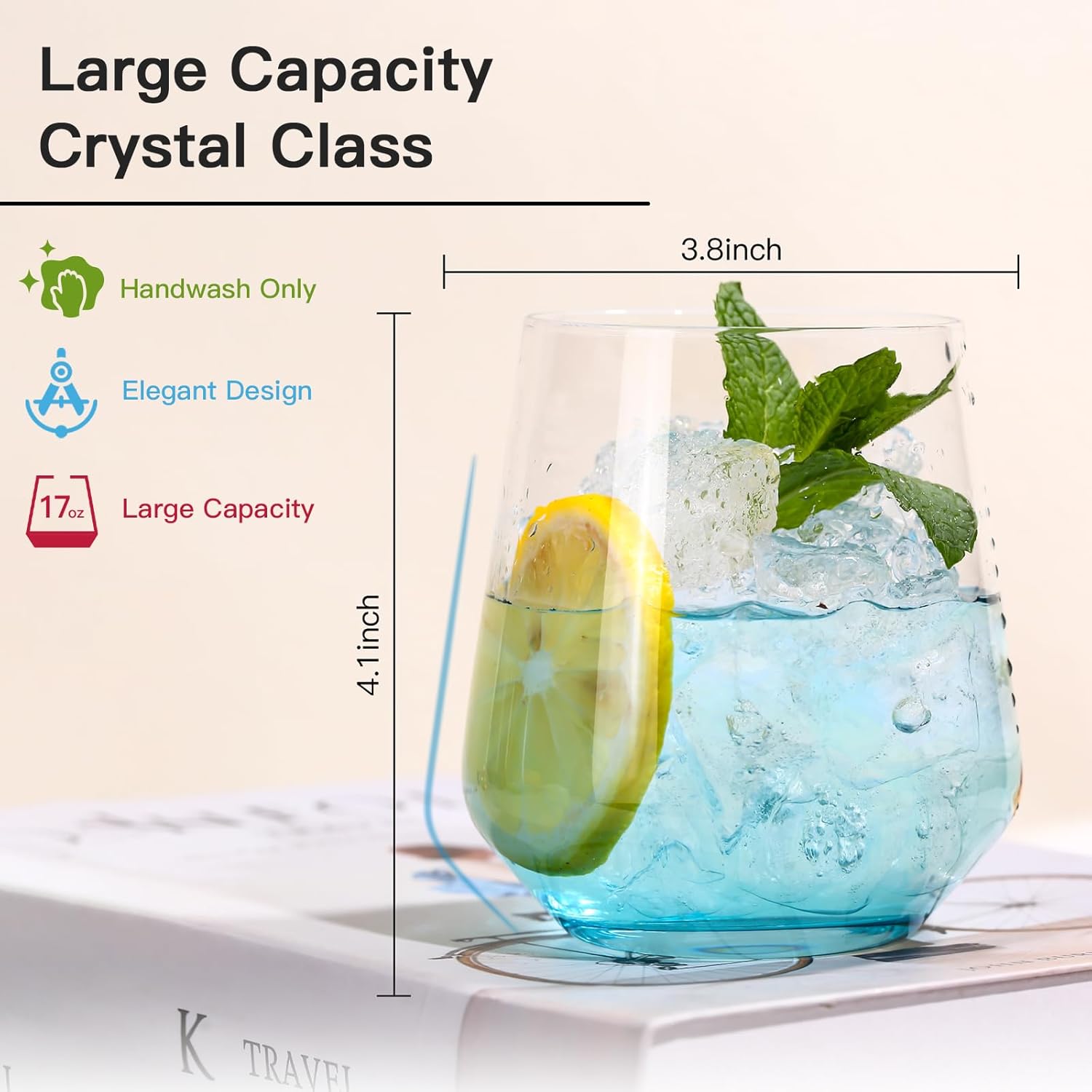 JOVGANK Colored Stemless Wine Glasses Set of 6 - Hand Blown White Red Stemless Wine Glass - 17 oz, [Lead-Free Crystal Glass] Large Short Glass Tumblers, Gift for Housewarming and Mother's Day