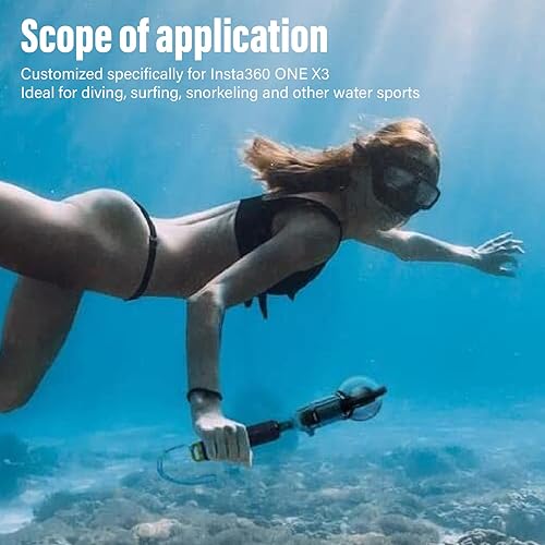 Miniatura 4 de Funda de buceo para Insta360 ONE X3, 164.0 ft164 pies IPX8 carcasa impermeable carcasa protectora de buceo subacuático con accesorios de soporte y
