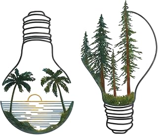 ESTART Metal Pine Tree Wall Art, Metal Bulb Wall Decor | Nature Rustic Farmhouse Cabin Decor, Forest Wall Art for Home Living Room Bedroom Office Indoor and Outdoor Decoration