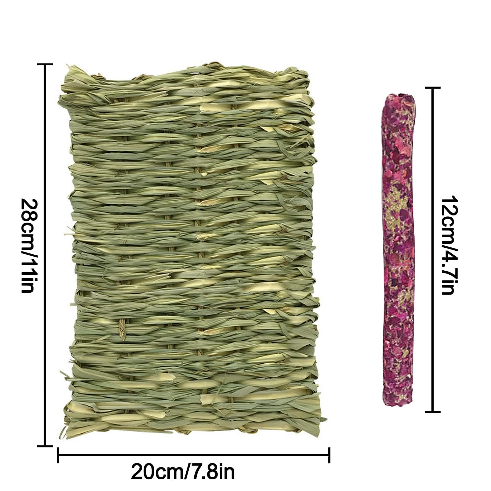 KATLKIU 4PCS Natural Grass Mat for Rabbits Edible Chew Toys Set including 12PCS Timothy Hay Sticks, Rose, Calendula - Image 2