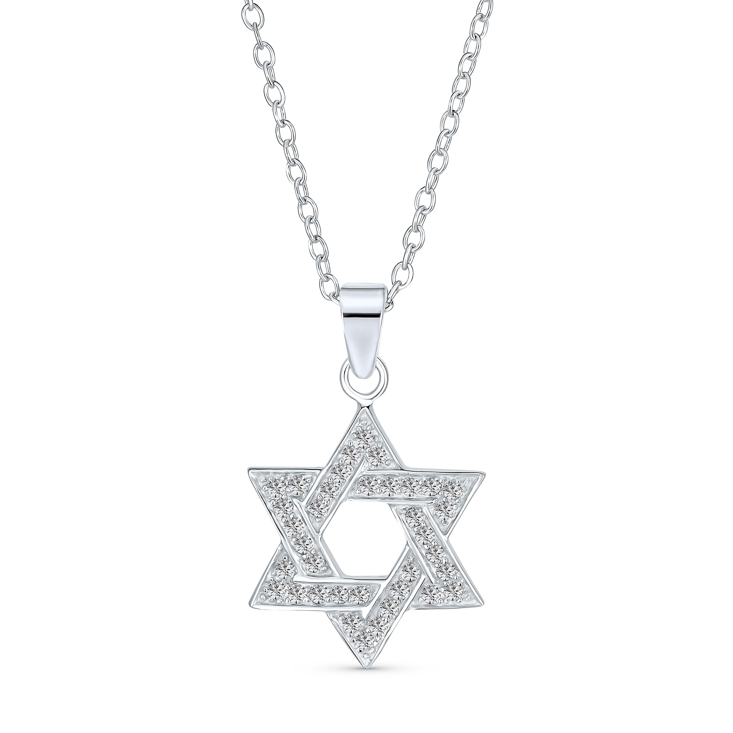 Cubic Zirconia CZ Pave Acento tradicional religioso magen judaico judío Hanukkah entrelazado estrella de David colgante collar para las mujeres bat Mitzvah 14K oro amarillo chapado 925 plata de ley