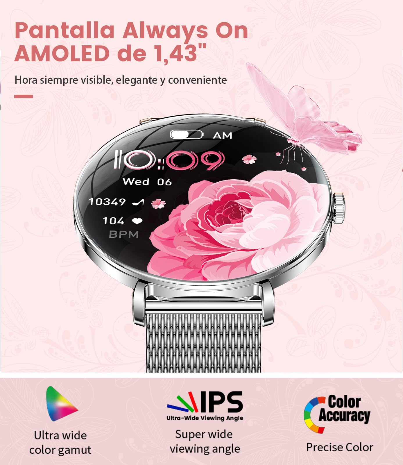 SUNKTA Reloj Inteligente Mujer Ligero con Pantalla Curva AMOLED Ultra Fina Bluetooth Llamadas IP68 Impermeable Podómetro/Frecuencia Cardíaca 100+ Modos Deportivos Elegante Smartwatch para Android iOS