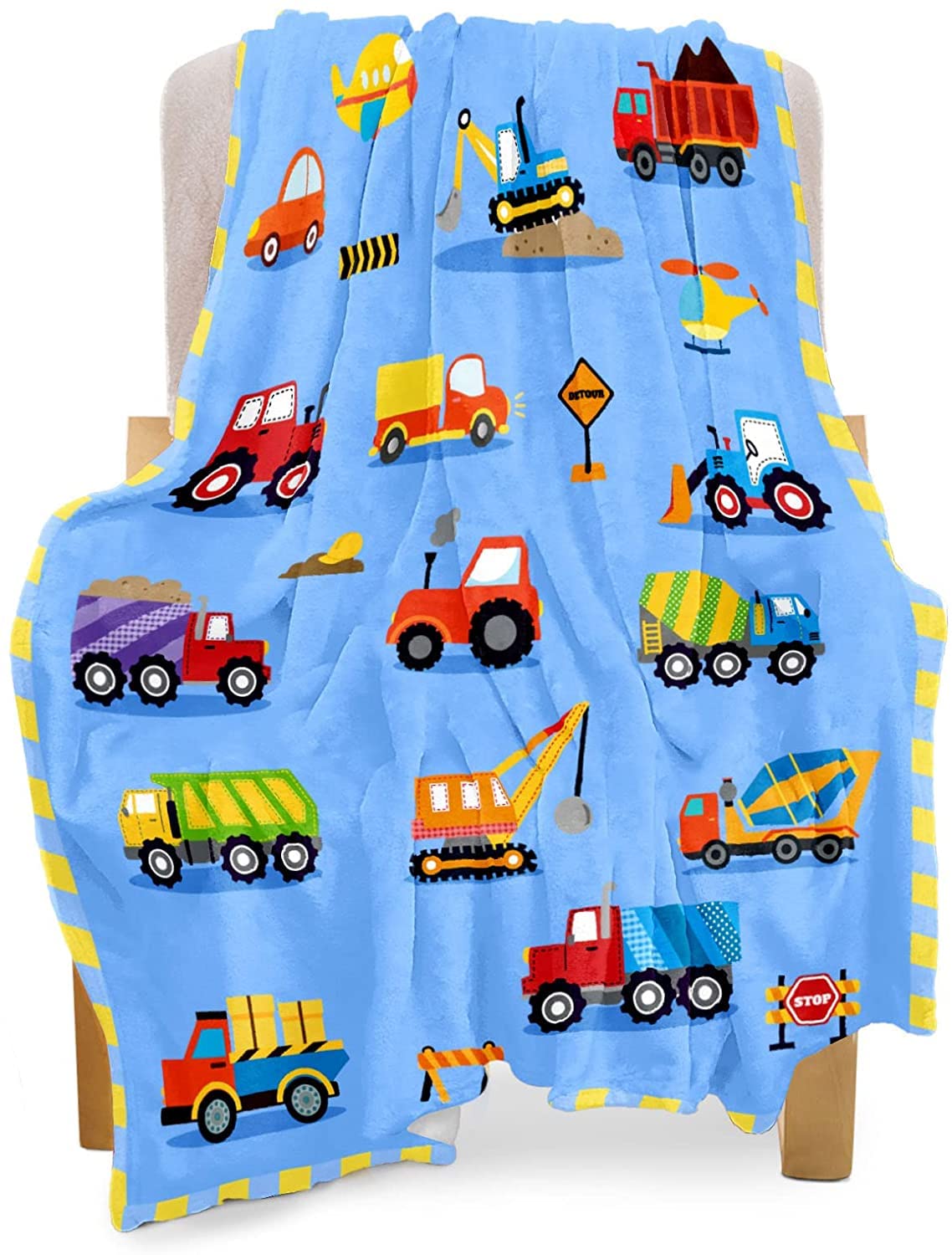 BOOPBEEP Construction Blanket 50x60 Inch Fleece Throw for Boys Girl-Aircrafts Trucks Cars Printed Quilt -Cute Small Soft Truck Toddler Blanket,Kids Birthday Gift, Blue Car (Kids Blanket) — image 1