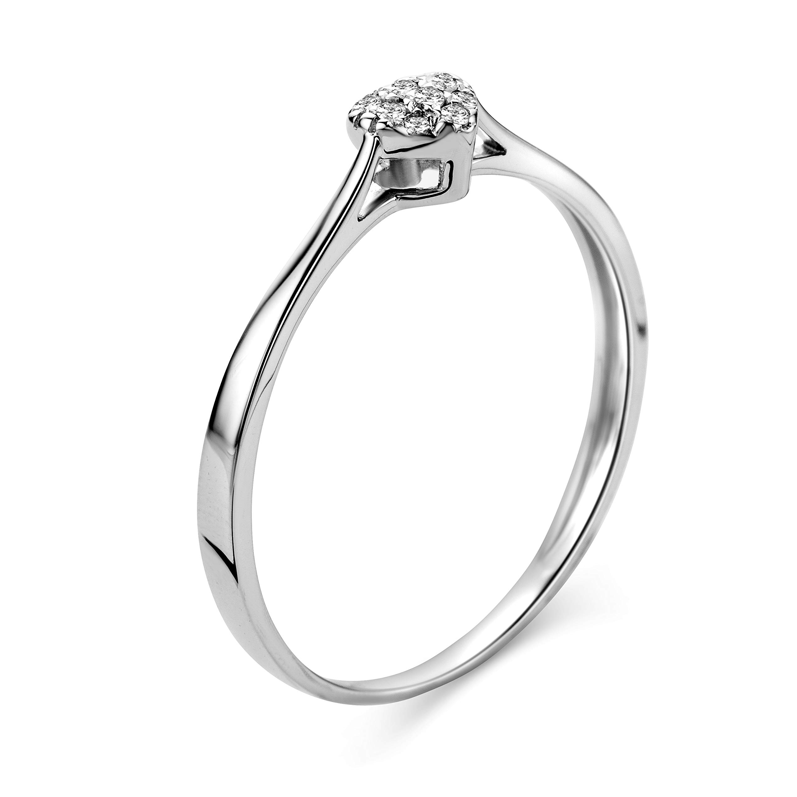 Miore Anillo de compromiso para mujer con forma de corazón, oro blanco de 9 quilates, diamantes de 0,04 quilates
