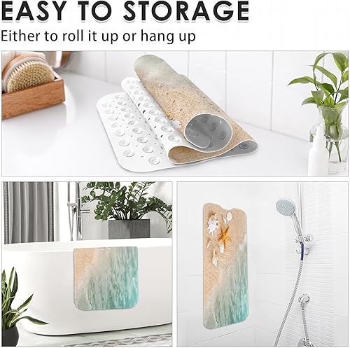 Miniatura 19 de Starfish Seashell - Tapete de baño antideslizante para verano, 40 x 16 pulgadas, extra largo, para bañera, con ventosas y agujeros de drenaje