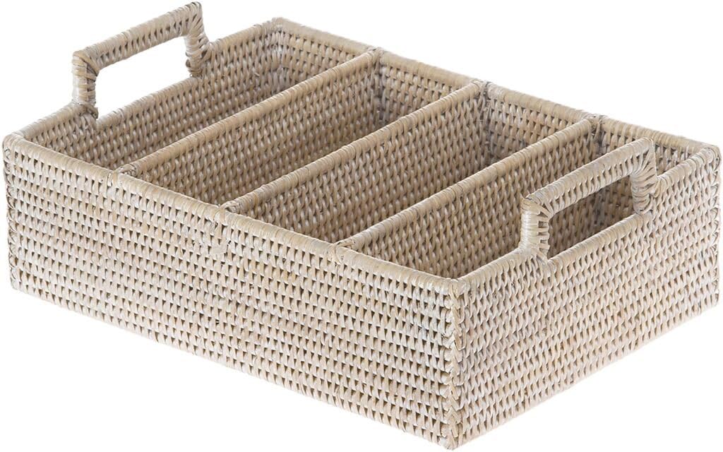 KOUBOO Lo Jolla Rattan Flatware Tray, White Wash