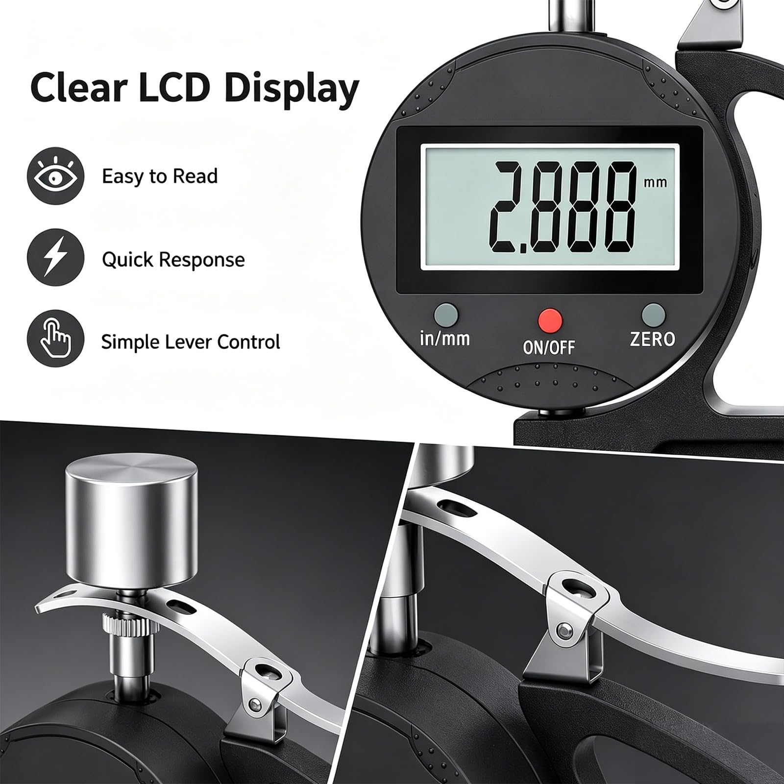 Cyfrowy miernik grubości, precyzyjny pomiar 0-12,7 mm, rozdzielczość 0,001 mm, wyświetlacz LCD do gumy, plastiku, papieru, skóry, folii i blachy