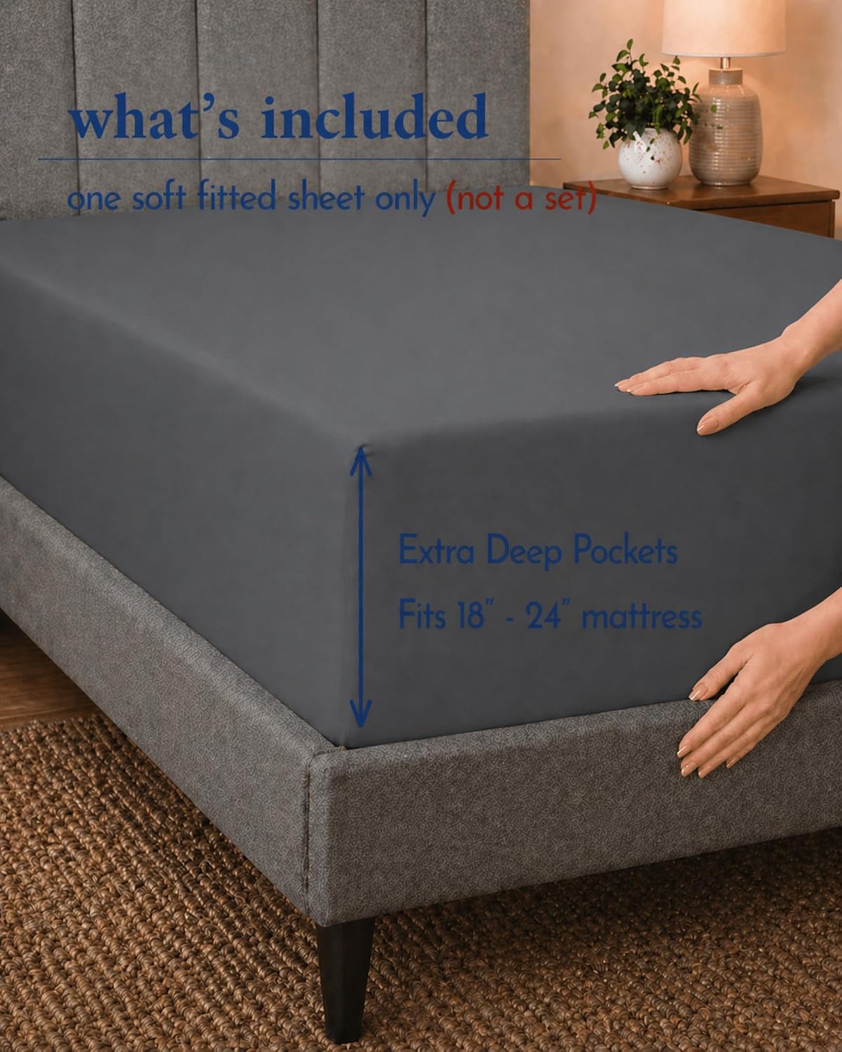 Bedecor Extra Deep Pocket King Gray Fitted Sheet Only - Fits 18-24 inch High Mattresses Bottom Sheet for Pillow Top & Air Beds,Soft with Around Elastic,Storage Bag Included
