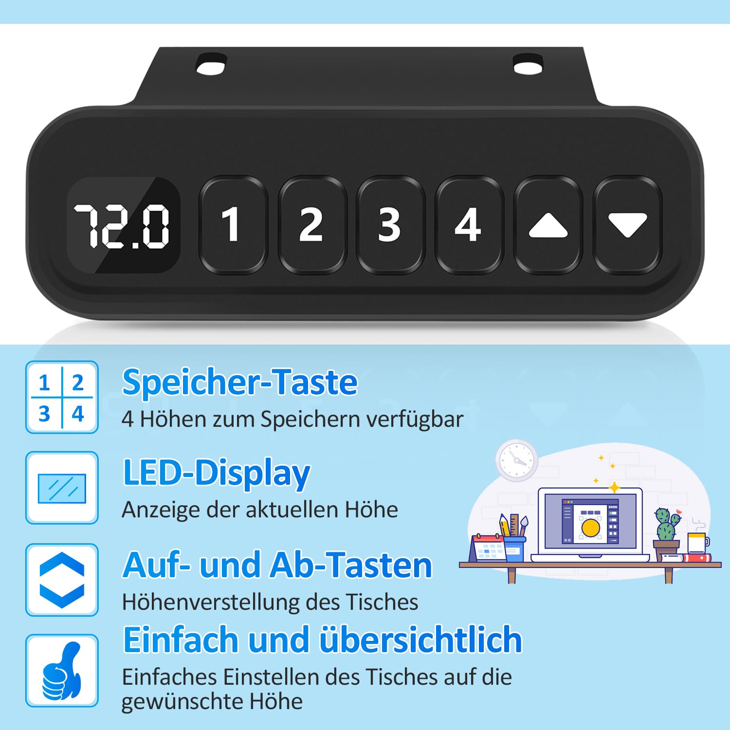 Gimisgu Höhenverstellbarer Schreibtisch Elektrisch, Höhenverstellbarer Tischgestell mit Kollisionschutz Funktion, 2-Fach-Teleskop und 4 Memory-Steuerung, für Zuhause und Büro (Gray)