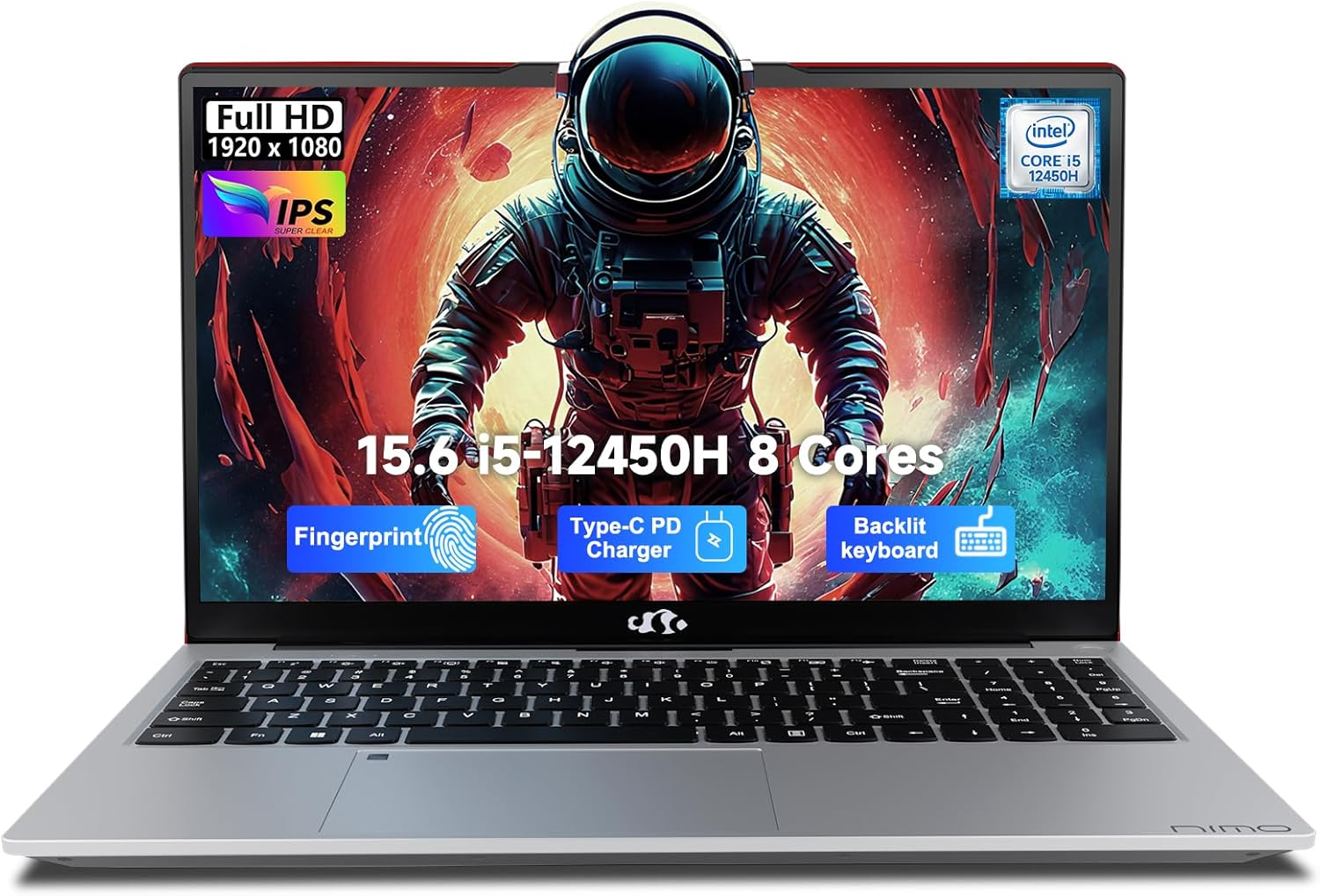 Nimo 15.6" FHD LPS-Business-Lapptop, 8 ליבות Intel I5-12450H 32GB RAM 1TB SSD (Beat i7-11800H, עד 4.4 GHz) מחשב סטודנט עם מקלדת 100W Type-C עם 100W Type-C מקלדת WiFi-6 Numpad Win 11111