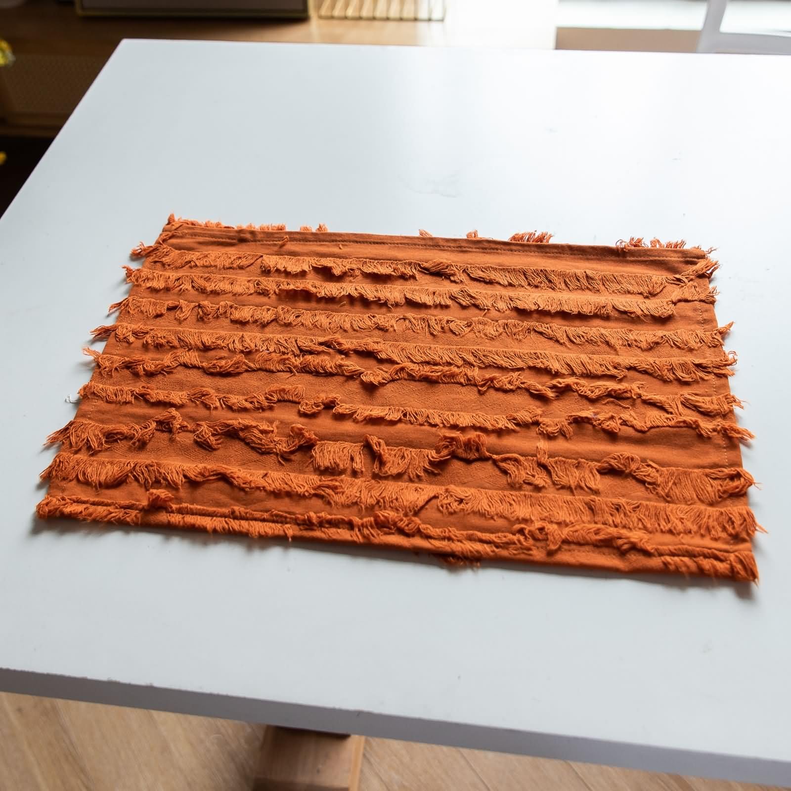 Set de Table Rectangulaire, 30 x 45 CM, 6PCS, Set de Table Coton Lin Rayures Découpées Style Française, Orange